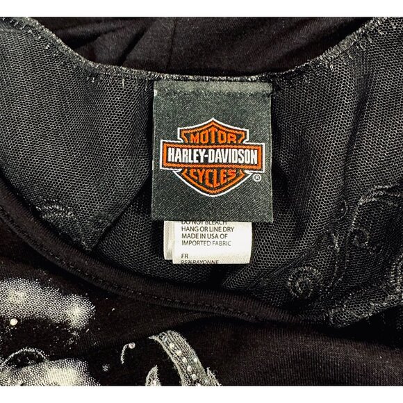 Harley-Davidson Womens Black Genuine Motorcycles Rhinestone & Lace Top Size L Se - Picture 4 of 14